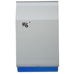 KSI-IMAGO-WLS-GB Sirène extérieure imago wls, bande 868 MHz/bidirectionnel, auto-alimentée et avec émetteur-récepteur et protection metallique galvanisée incassable (batterie exclue). Couleur: gris métallisé avec un fond transparent bleu.