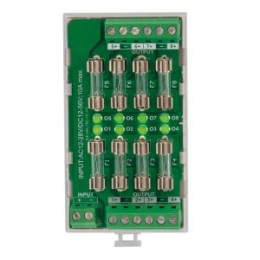 IZX-PDB801 Carte multivoies rail DIN 3M 12-24V AC / 12-48V DC - 8 fusibles / 8 LEDs vertes