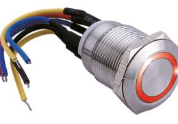 IZX-SS19R12W Bouton poussoir acier inox diam. 19 mm Halo rouge 12V AC/DC Contact NO+NC (F)