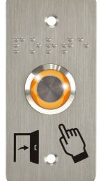 IZX-SS19Y12WP101 Bouton poussoir acier inox d=19 mm Halo jaune 12V AC/DC Contact NO+NC (F)+SSP101