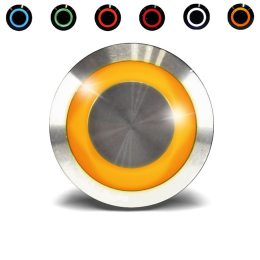 IZX-SS19Y12P101 Bouton poussoir acier inox d=19 mm Halo jaune 12V AC/DC Contact NO+NC (V)+SSP101