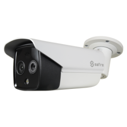 SFI-IPTB012DA-3D4-256 Caméra Bullet Thermique Dual IP Capteur thermique 256x192 Vox Objectif 3.1 mm (thermique) Plage de mesure de la température -20º C~150º C (±8ºC) Sensibilité thermique < 40mK Objectif 4 mm (optique)  4 Megapixel (2688x1520) IR Port