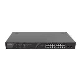 RG-ES118GS-P Switch PoE de bureau Reyee 16 ports RJ45 + 2 SFP de liaison montante     16 ports Gigabit + 2 ports Gigabit 16 ports PoE+ 802.3af/at Puissance totale 247W