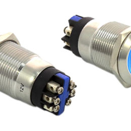 IZX-SS19B12 Bouton poussoir acier inox diam. 19 mm Halo bleu 12V AC/DC Contact NO+NC (V)