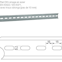 IZX-DRS1000 Rail DIN omega en acier 35 x 7,5 mm Longueur 1 m Trous oblongs 15 x 6,1 mm