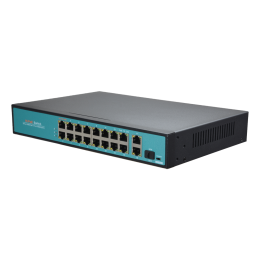 VDO-SW1916-F-300-HIPOE Switch PoE 16 ports PoE + 2 Uplink GIGA + 1 SFP Vitesse des ports 10/100 Mbps 65W port 1 / 30W port 2-16 / Maximum 300W Mode CCTV jusqu'à 250m a 10Mbps Hi-PoE / IEEE802.3at (PoE+) / af (PoE)