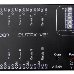 EDN-10017 Module d'extention OUTFX 10 sorties relais Communication sur BUS RS485 jusqu'a 10 modules OUTFX par centrale. Alim 12Vdc non fourni