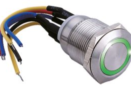 IZX-SS19G12W Bouton poussoir acier inox diam. 19 mm Halo vert 12V AC/DC Contact NO+NC (F)