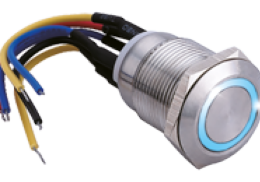 IZX-SS19B12W Bouton poussoir acier inox d=19 mm Halo bleu 12V AC/DC Contact NO+NC (F)