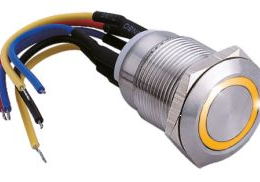 IZX-SS19Y12W Bouton poussoir acier inox diam. 19 mm Halo jaune 12V AC/DC Contact NO+NC (F)