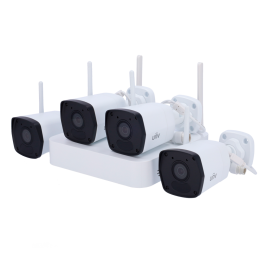 UNV-KIT114-B42W Kit de vidéosurveillance Uniview - Connexion Ethernet et WiFi - NVR 4 canaux IP - 4 caméras bullet IP67 - Plug &amp; Jouer | Wifi Cascade - Interface WEB, CMS, Smartphone et NVR