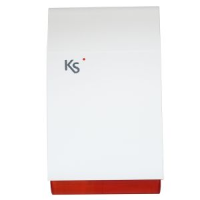 Sirène acoustique/lumineuse extérieur pour KS BUS imago, auto-alimenté à faible consommation, avec protection metallique galvanisée incassable (batterie exclue), de couleur blanche avec un fond transparent rouge.