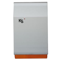 Sirène acoustique/lumineuse extérieur pour KS BUS imago, auto-alimenté à faible consommation, avec protection metallique galvanisée incassable (batterie exclue), de couleur gris métallisé avec un fond transparent orange.