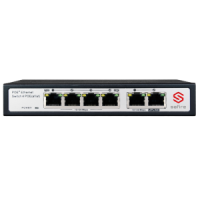 Switch PoE Safire - 4 ports PoE + 2 Uplink RJ45 - Vitesse 10/100 Mbps - Puissance 25,5 W par port - Puissance maximale totale 60 W - Norme IEEE802.3at (PoE) / af (PoE+)