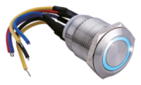 Bouton poussoir acier inox d=19 mm Halo bleu 12V AC/DC Contact NO+NC (F)