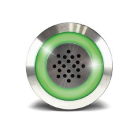 Buzzer acier inox d=19 mm + halo lumineux vert 12v dc / 30ma - 85 db / 15 cm