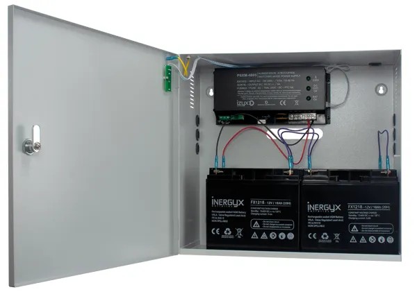 Alim. Chargeur (secourue) en coffret PSX700 , 230V AC / 48V DC (55,2V) / 2,5A - 420 x 390 x 184 mm, voyants d'états en façade, triple protection en sortie (court-circuit / surcharge / surtension)