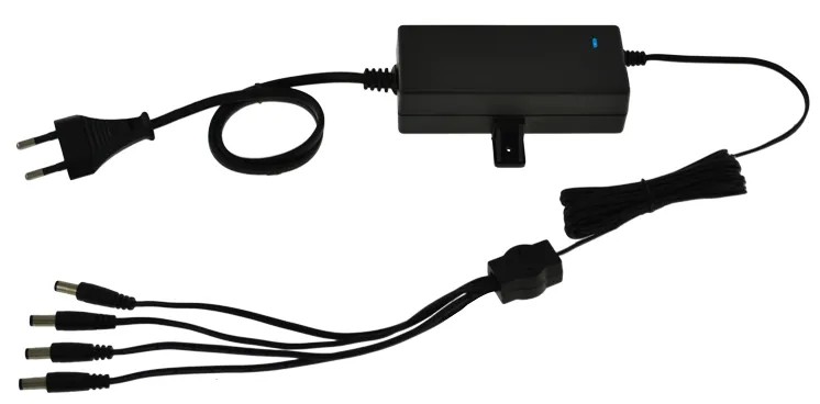 Alimentation PST bloc table, 4 voies, 230V AC / 12V DC / 3A Câble 2m avec fiche DC, voyant d'état sortie DC OK, triple protection en sortie (court-circuit / surcharge / surtension)