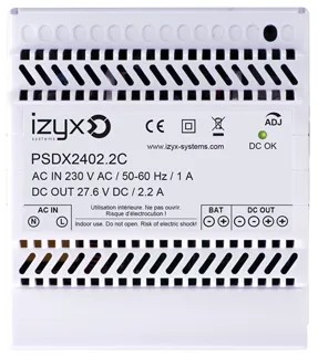 Alimentation PSDX chargeur (secourue) rail DIN 5M 230V AC / 24V DC (27,6V) / 2,2A, triple protection en sortie (court-circuit / surcharge / surtension)