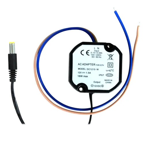 Alimentation miniature 100-240v ac / 12v dc / 1.5a - connection par fils,  sortie utilisateur - convient pour boite d'encastrement electrique normalisee IP67