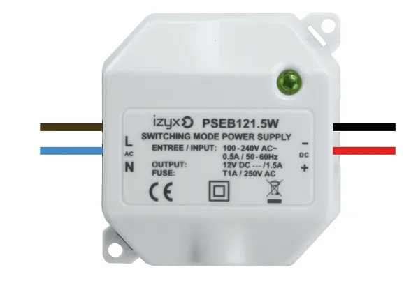 Alimentation miniature 230v ac / 12v dc / 1,5a a fils / ip 55