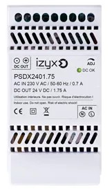 Alimentation PSDX rail DIN 3M 230V AC / 27,6V DC (24-28V) / 1,75A, triple protection en sortie (court-circuit / surcharge / surtension)