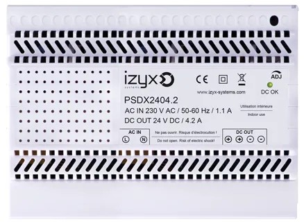 Alimentation PSDX rail DIN 7M 230V AC / 27,6V DC (24-28V) / 4,2A, triple protection en sortie (court-circuit / surcharge / surtension)