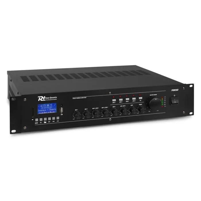 Amplificateur PUBLIC ADRESS, 360 W, 100 V, 8 ?, 6 canaux , 4 zones, Lecteur Multimedia / BT / FM