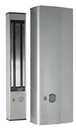 Bandeau électromagnétique EMDH 300 mm, aluminium anodisé naturel, 600 lbs (série 300 kg), à rupture de courant, 12 ou 24V DC, 1 contact  CO/NO/NF,  LED d'état vert/rouge, temporisation intégrée et bouton poussoir, éjecteur anti-rémanence