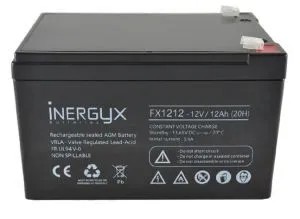Batterie rechargeable VRLA INERGYX, 12V / 12 Ah - Bac FR UL94 V-0 - 152 x 99 x 96/102 mm - Bornes FASTON F1 - 4,75 x 0,8 mm