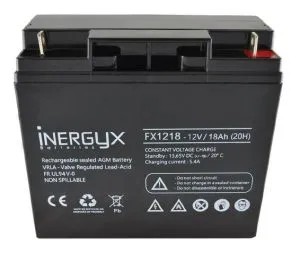 Batterie rechargeable VRLA INERGYX, 12V / 18 Ah - Bac FR UL94 V-0 - 181 x 77 x 167 mm - Bornes Ø6 mm pour vis et boulon