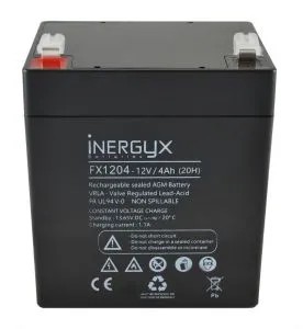 Batterie rechargeable VRLA INERGYX, 12V / 4 Ah - Bac FR UL94 V-0 - 90 x 70 x 101/107 mm - Bornes FASTON F1 - 4,75 x 0,8 mm