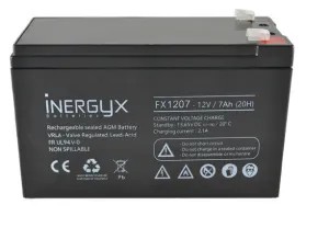 Batterie rechargeable VRLA INERGYX, 12V / 7 Ah - Bac FR UL94 V-0 - 151 x 65 x 94/100 mm - Bornes FASTON F1 - 4,75 x 0,8 mm