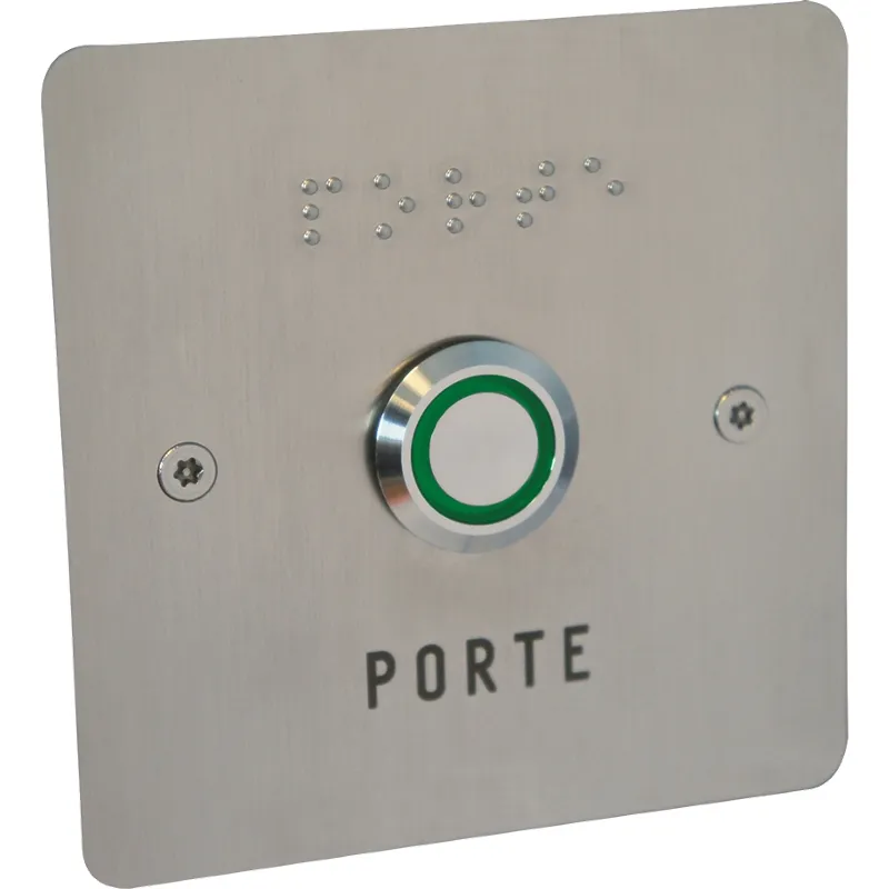 Bouton de sortie éclairé NO/NF NORME HANDICAP à encastrer (grand modèle 85x85 mm) compatible avec boite d'encastrement standard 