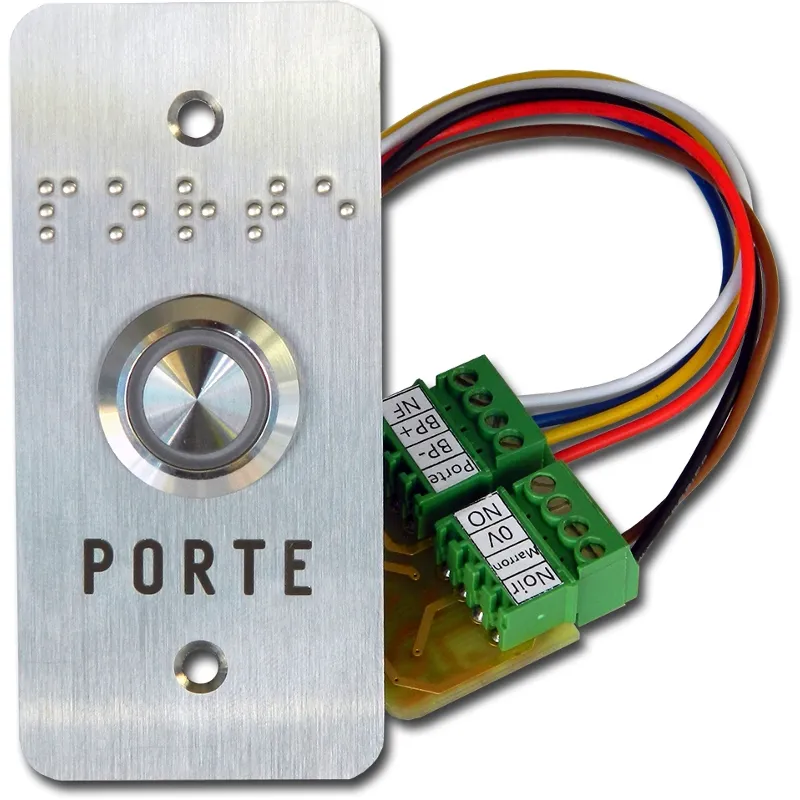 Bouton de sortie éclairé NO/NF NORME HANDICAP à encastrer (petit modèle 40x85 mm) 