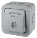 Bouton poussoir ABS étanche IP66, pour pose en applique, 92 x 92 x 65/55 mm, 1 contact inverseur CO/NO/NF, picto et texte OUVERTURE PORTE