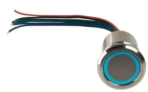 Bouton poussoir SS25PMR, acier inox, Ø 25 mm, Halo bleu/vert, buzzer et Relais temporisé
