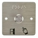 Bouton poussoir SS19 acier inox Ø 19 mm, Contact NO+NC, raccordement par fils (précablé) + Plaque acier inox SSP201, 80 x 80 mm, perçage Ø 19 mm, pictogrammes "Porte + doigt" et "PORTE" en braille