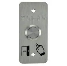 Bouton poussoir SS19, acier inox, Ø 19 mm, Contact NO+NC, raccordement par bornes à vis + Plaque acier inox SSP101, 39,5 x 84,5 mm, perçage Ø 19 mm, pictogrammes "Porte + doigt" et "PORTE" en braille