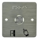 Bouton poussoir SS19, acier inox, Ø 19 mm, Contact NO+NC, raccordement par bornes à vis + Plaque acier inox SSP201, 80 x 80 mm, perçage Ø 19 mm, pictogrammes "Porte + doigt" et "PORTE" en braille