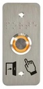 Bouton poussoir SS19, acier inox, Ø 19 mm, Halo jaune, 12V AC/DC, Contact NO+NC, raccordement par cosses à souder +  Plaque acier inox SSP101, 39,5 x 84,5 mm, perçage Ø 19 mm, pictogrammes "Porte + doigt" et "PORTE" en braille