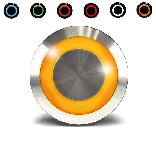 Bouton poussoir acier inox d=19 mm Halo jaune 12V AC/DC Contact NO+NC (V)+SSP101