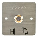 Bouton poussoir SS19, acier inox, Ø 19 mm, Halo jaune, 12V AC/DC, Contact NO+NC, raccordement par bornes à vis + Plaque acier inox SSP201, 80 x 80 mm, perçage Ø 19 mm, pictogrammes "Porte + doigt" et "PORTE" en braille