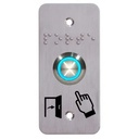 Bouton poussoir SS19, acier inox, Ø 19 mm,  Halo bleu, 12V AC/DC, Contact NO+NC, raccordement par bornes à vis +  Plaque acier inox SSP101, 39,5 x 84,5 mm, perçage Ø 19 mm, pictogrammes "Porte + doigt" et "PORTE" en braille