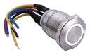 Bouton poussoir SS19, acier inox, Ø 19 mm, Halo blanc, 12V AC/DC, Contact NO+NC, raccordement par fils (précablé)