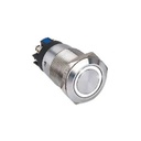 Bouton poussoir SS19, acier inox, Ø 19 mm, Halo blanc, 12V AC/DC, Contact NO+NC, raccordement par bornes à vis