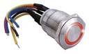 Bouton poussoir SS19, acier inox, Ø 19 mm, Halo rouge, 12V AC/DC, Contact NO+NC, raccordement par fils (précablé)