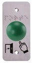 Bouton poussoir SS19 ergonomique, dome vert, Contact NO+NC + Plaque acier inox SSP101, 39,5 x 84,5 mm, perçage Ø 19 mm, pictogrammes "Porte + doigt" et "PORTE" en braille