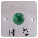 Bouton poussoir SS19 ergonomique, dome vert, Contact NO+NC + Plaque acier inox SSP201, 80 x 80 mm, perçage Ø 19 mm, pictogrammes "Porte + doigt" et "PORTE" en braille