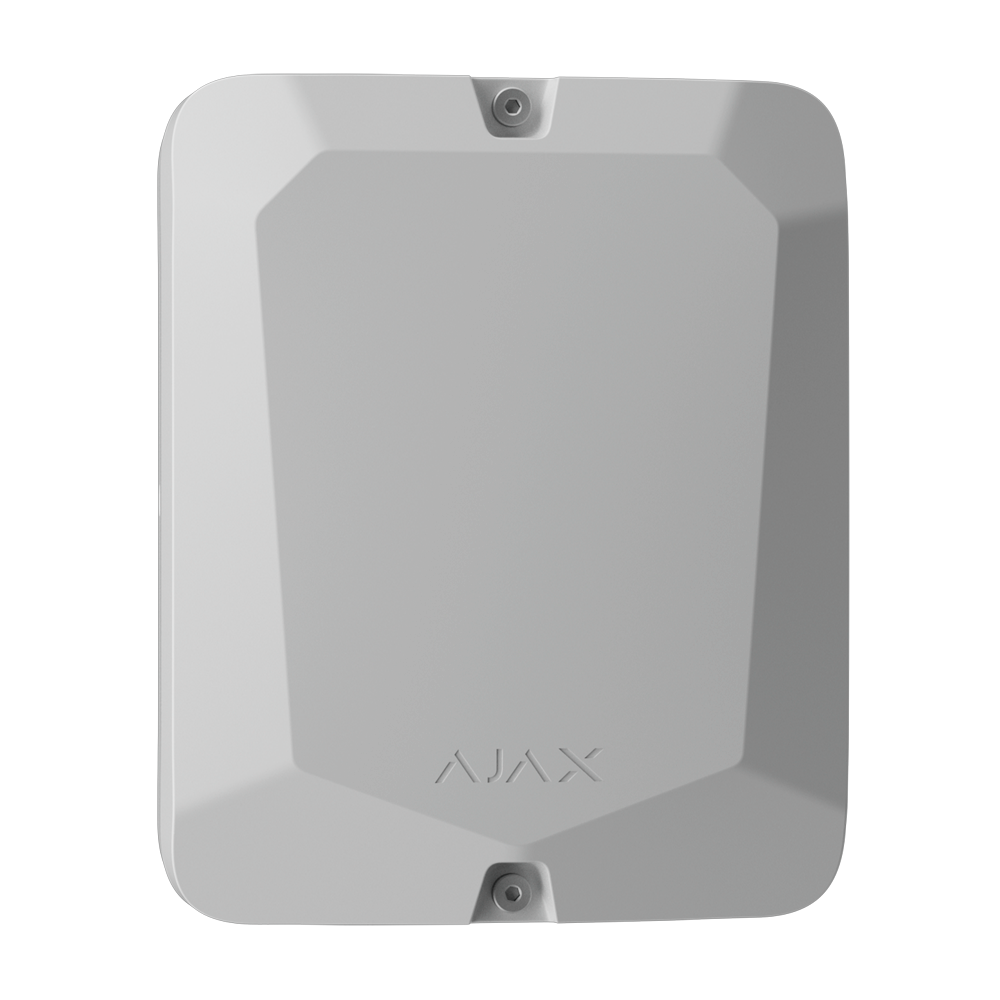 Boîtier blanc pour l'installation et la connexion du module Fibra LineSupply  Certificat de grade 3 Boîtier avec 1 emplacement Emplacement pour une batterie de 7 Ah Niveau à bulle préinstallé Auto-protection fournie